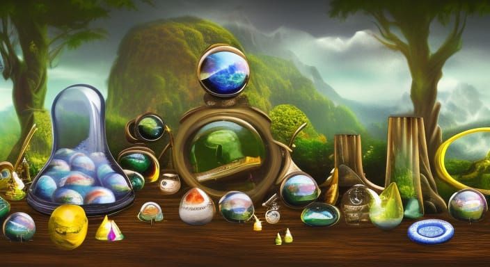 Surreal Fantasy Landscape with Floating Eyeballs