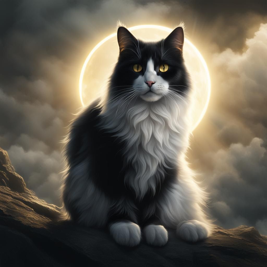 Regal Cat with Golden Halo: Digital Painting