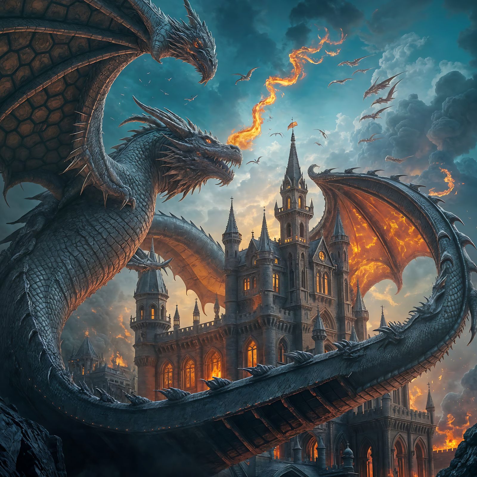 Cyberpunk Dragon Conquers Ruinous Castle