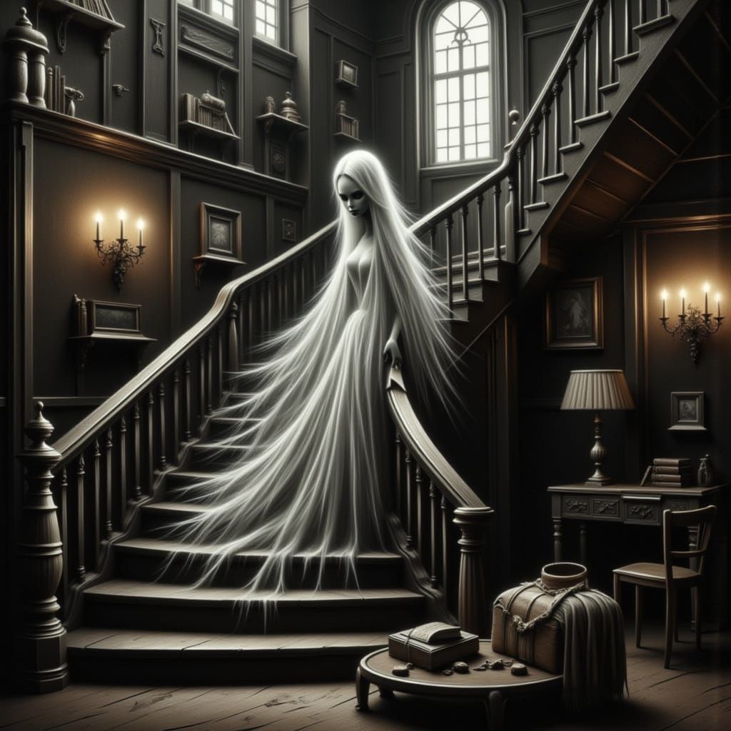 Victorian Ghost Apparition in Charcoal Drawing Style