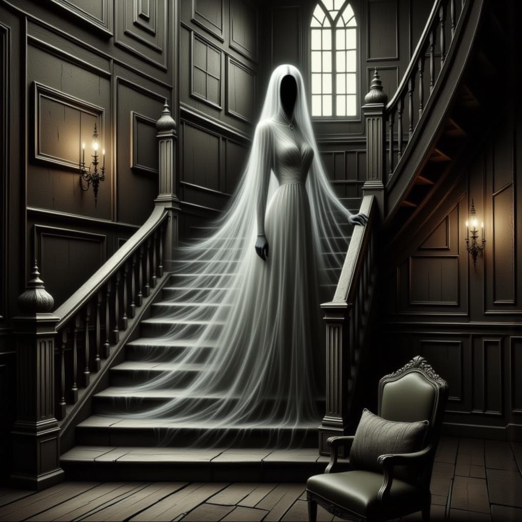 Haunting Victorian Ghost Apparition in Charcoal Style