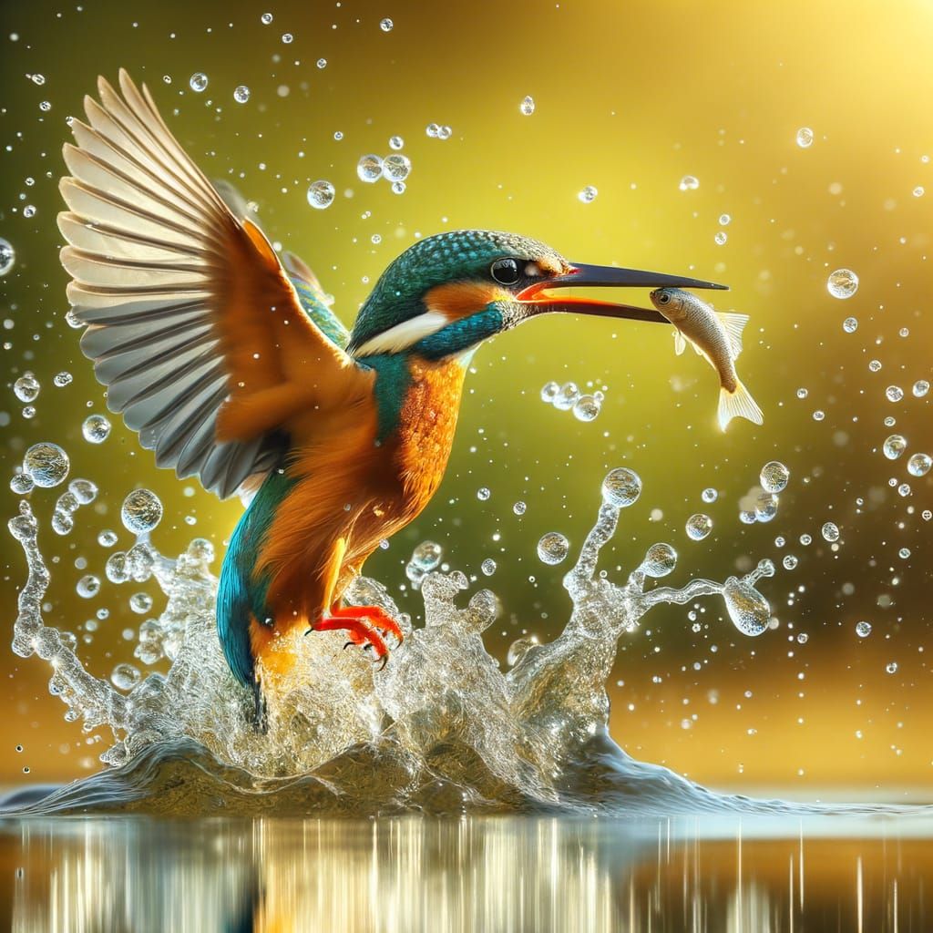 Kingfisher Bird Catches Fish in Ultra-Realistic Wildlife Pho...