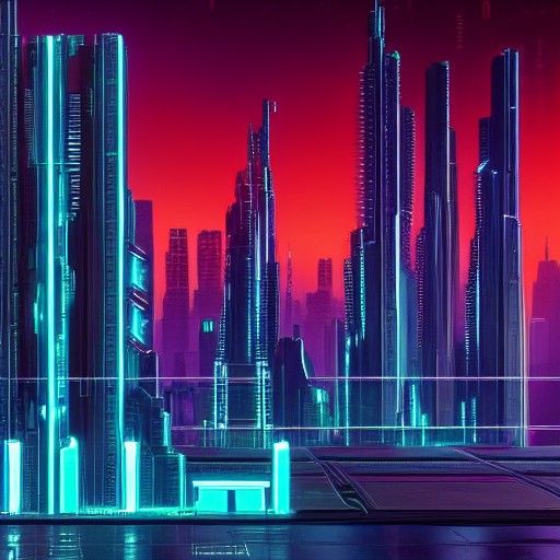 Neon Skyscrapers in Cyberpunk Cityscape