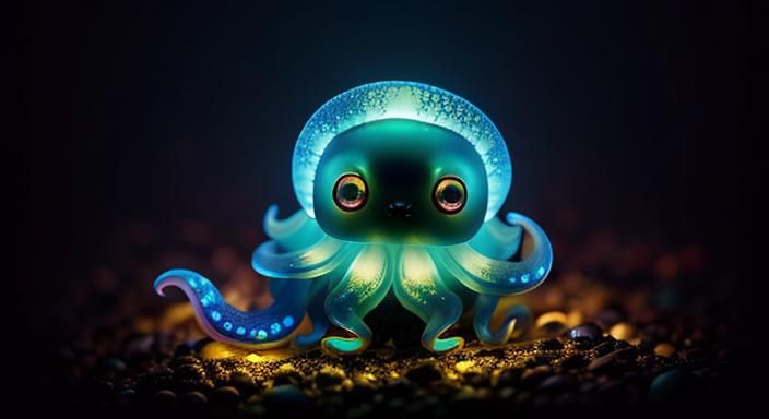 Adorable Bioluminescent Chibi Octopus: Key Visual
