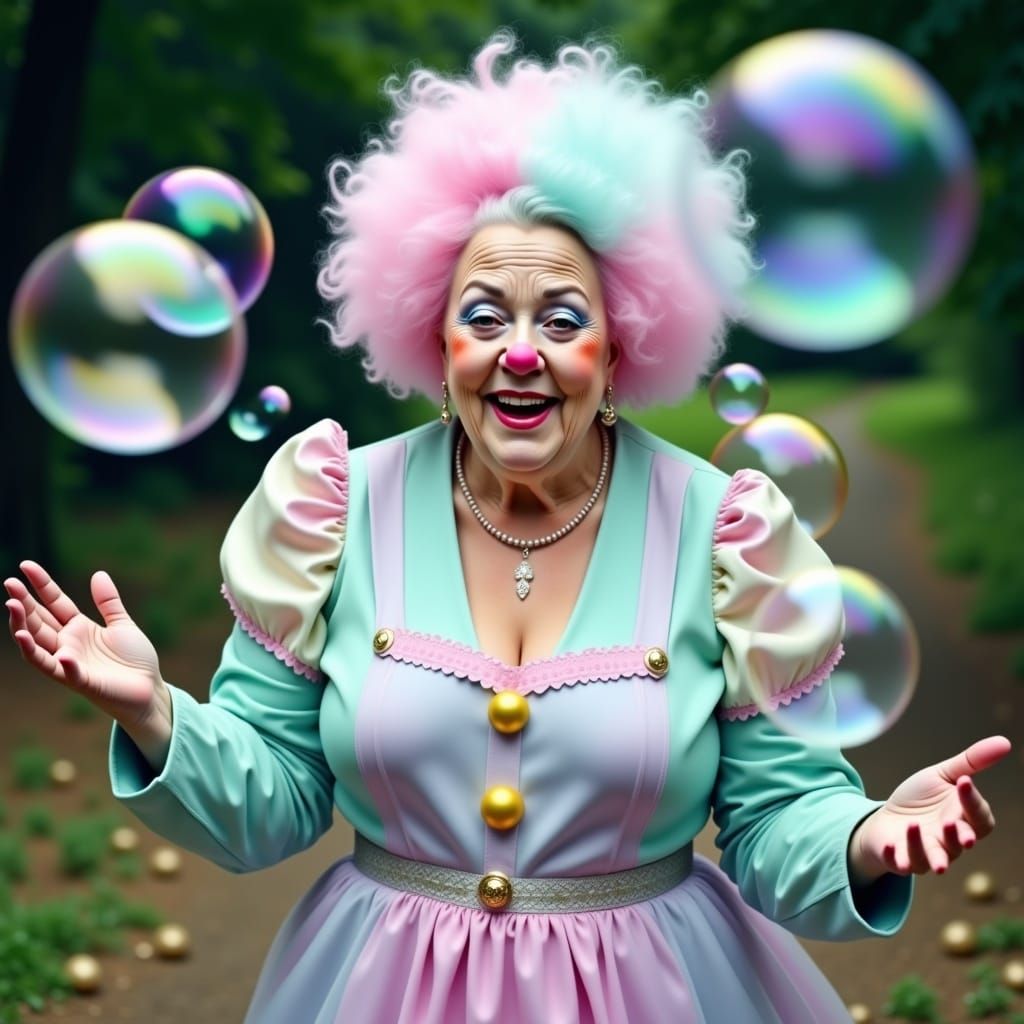 Circus Clown with Porcelain Skin and Soap Bubbles