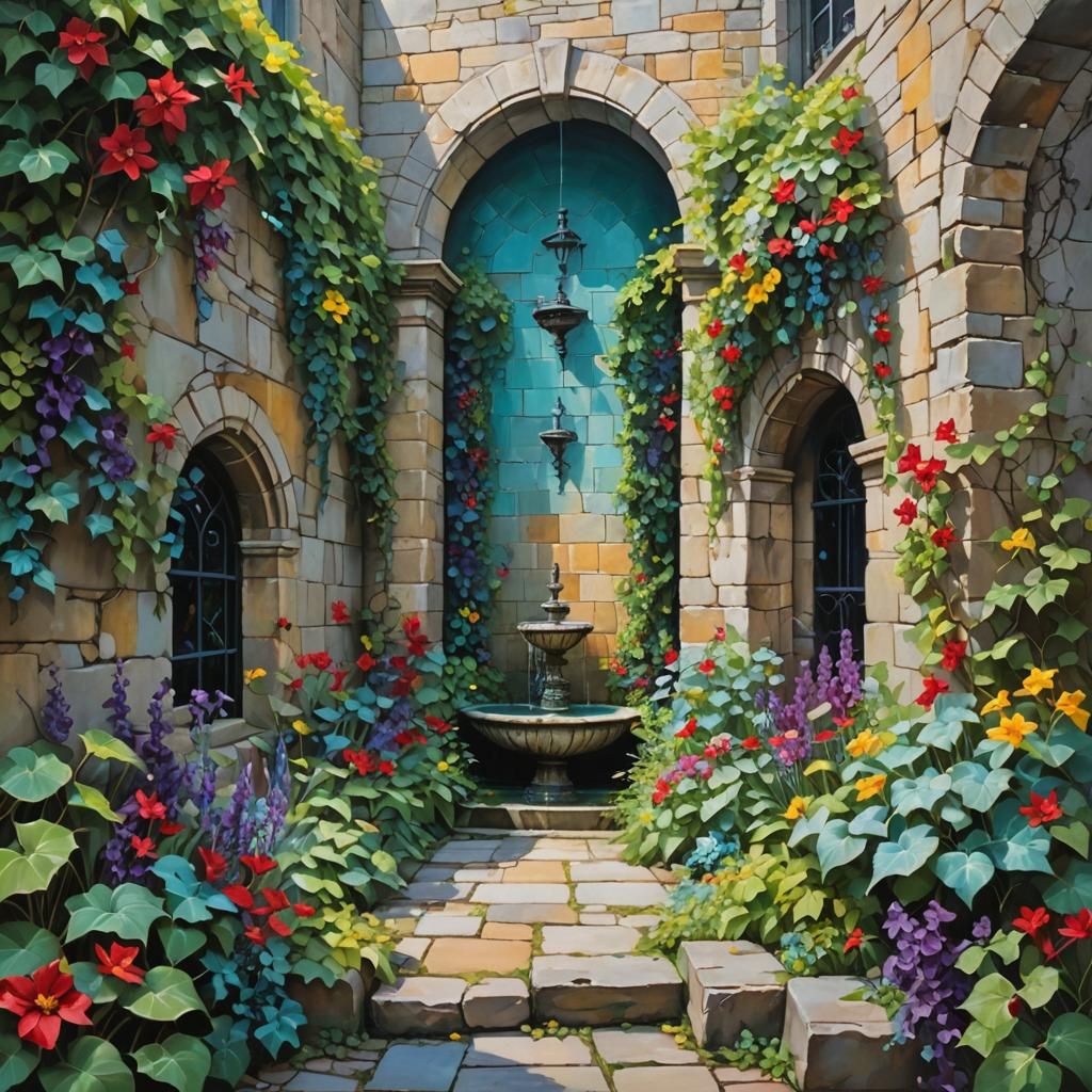 Secret Garden Oasis in Abstract Style