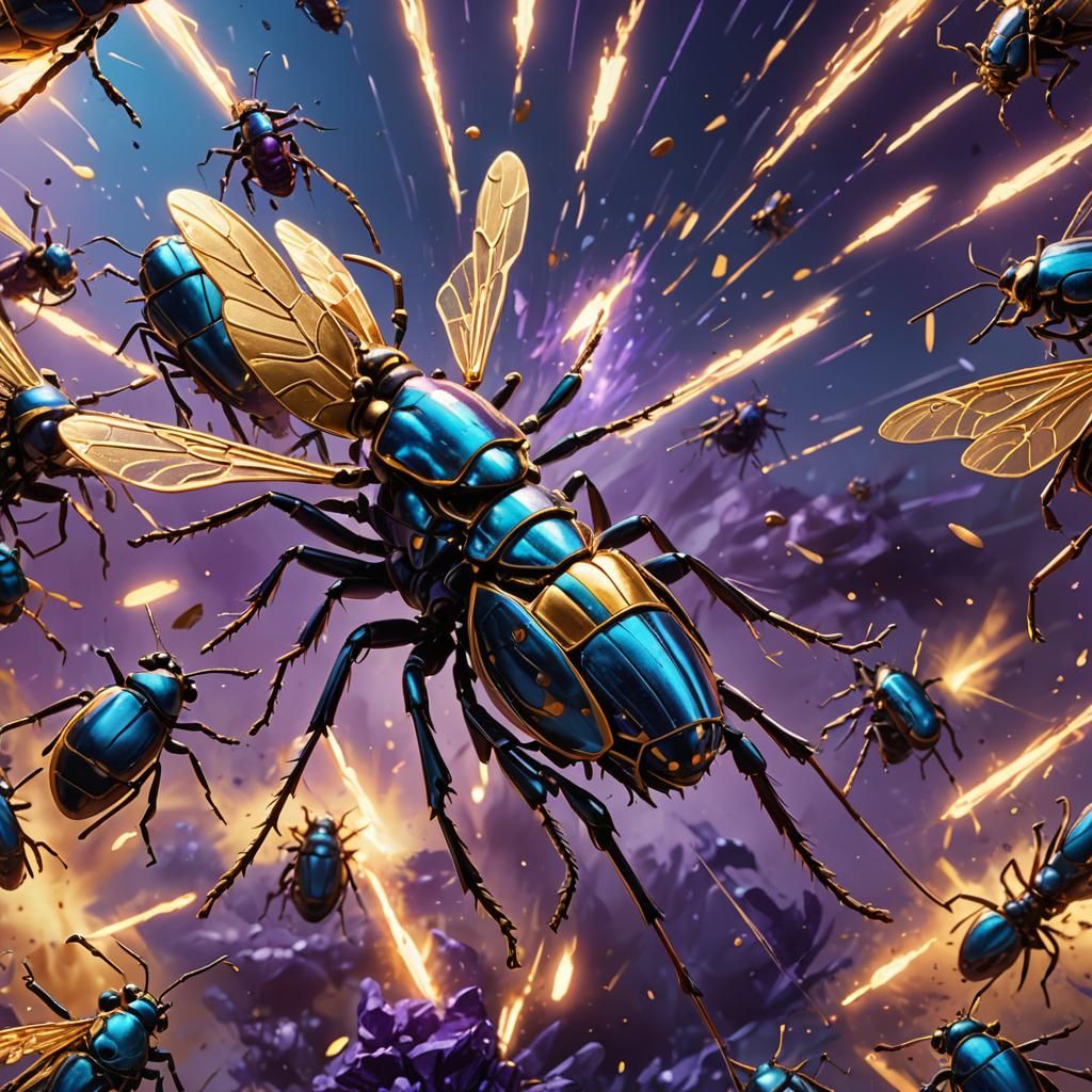 Giant Insect Chase: Hyperrealistic Concept Art