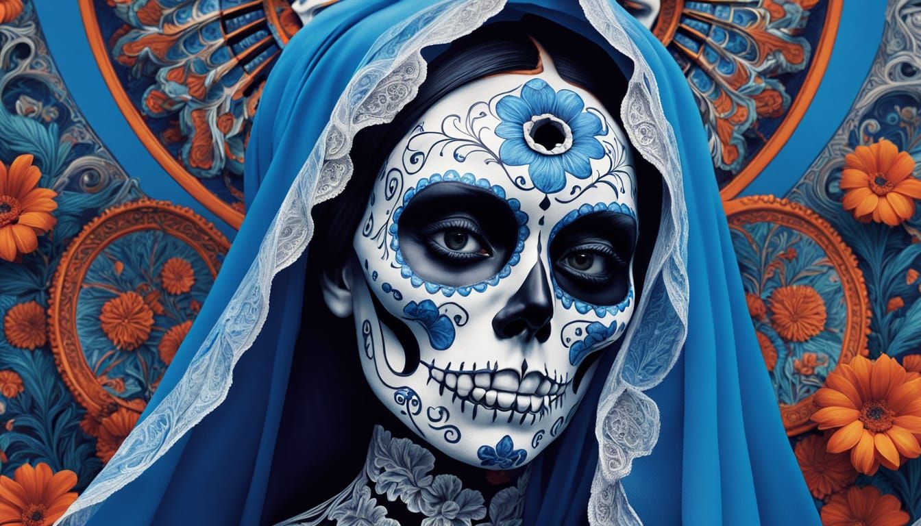 Psychedelic La Calavera Catrina with Devil Baby