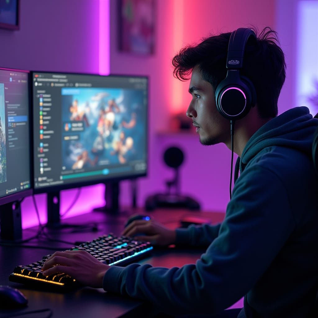 Intense Gamer Livestreaming with Modern Setup