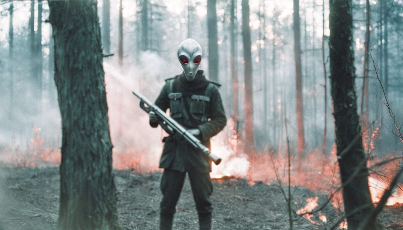 Alien in Dark Forest at Golden Hour