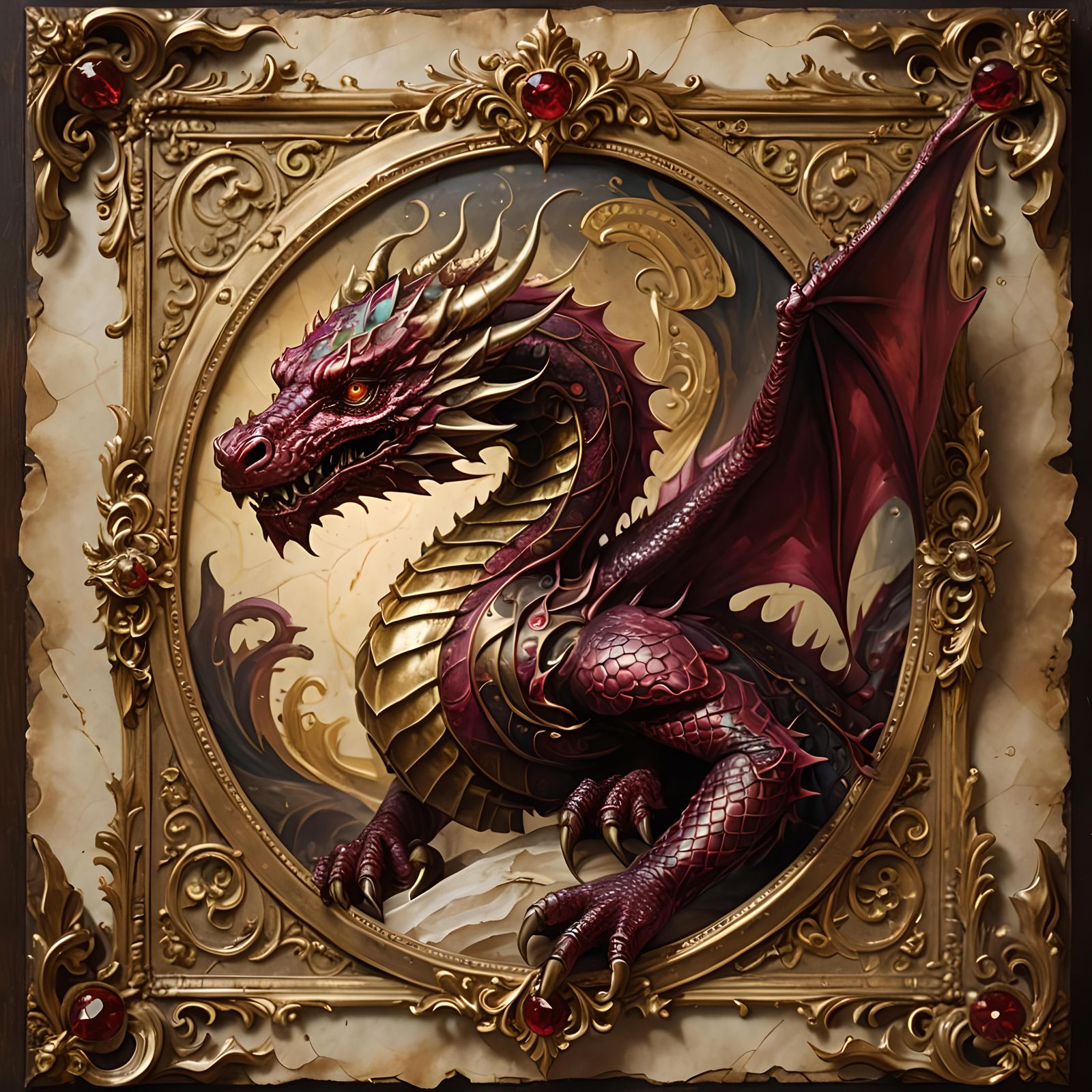 Small Ruby Dragon with Gold Trim