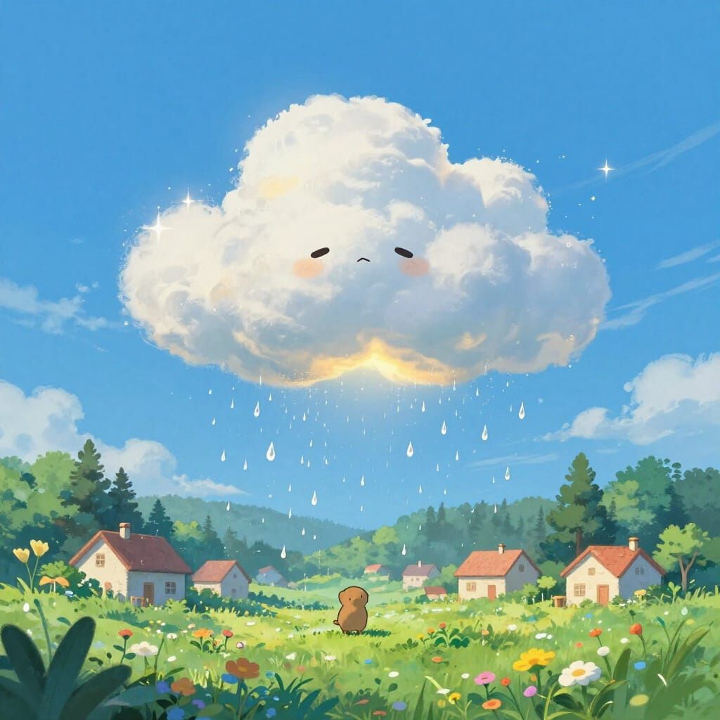 Whimsical Ghibli Cloud's Journey of Kindness