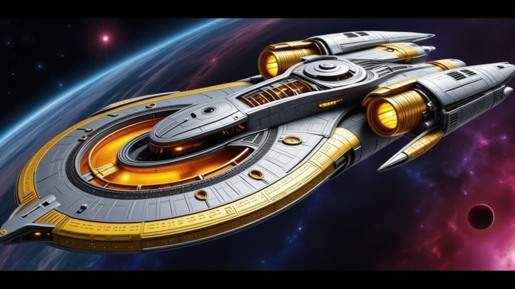 Futuristic Spaceship Illustration in Psychedelic Sci-Fi Styl...