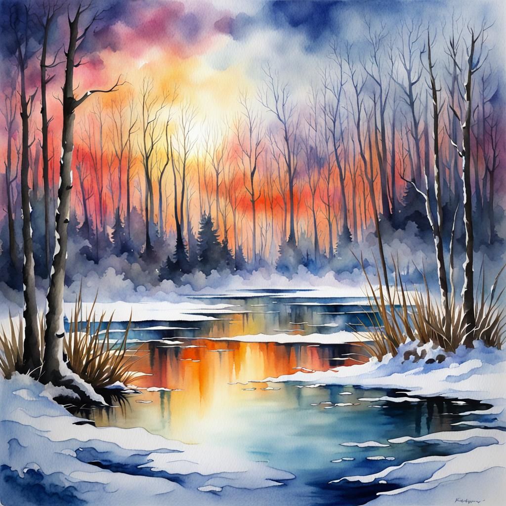 Watercolor Swamp in a Frozen Fantasy World