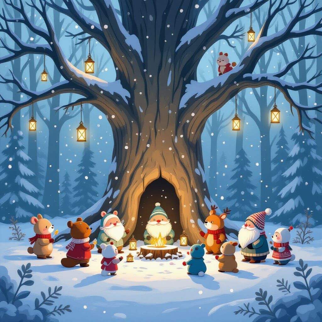 Woodland Creatures Celebrate Winter Wonderland Around Ancien...