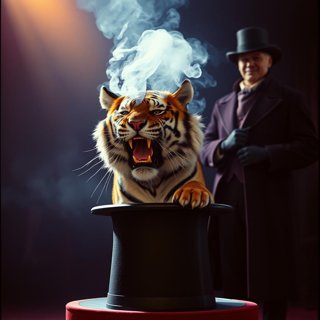 Majestic Tiger Emerges from Magician's Hat