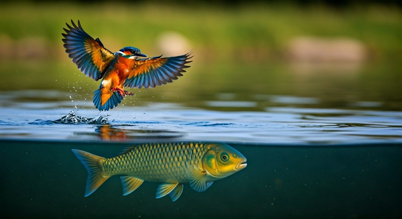 Colorful Bird and Fish Split Image