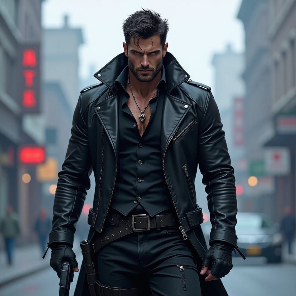 Brooding Antihero in Noir Comic Style