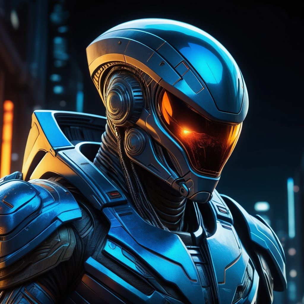 Cyberpunk Alien Warrior in Futuristic Armor