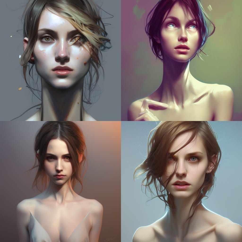 Detailed Portrait of Anorexia Victim, Art Nouveau Style