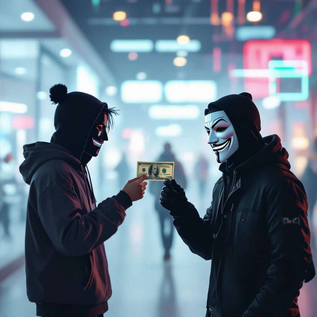 Sneaky Dollar Thief in Cyberpunk Style