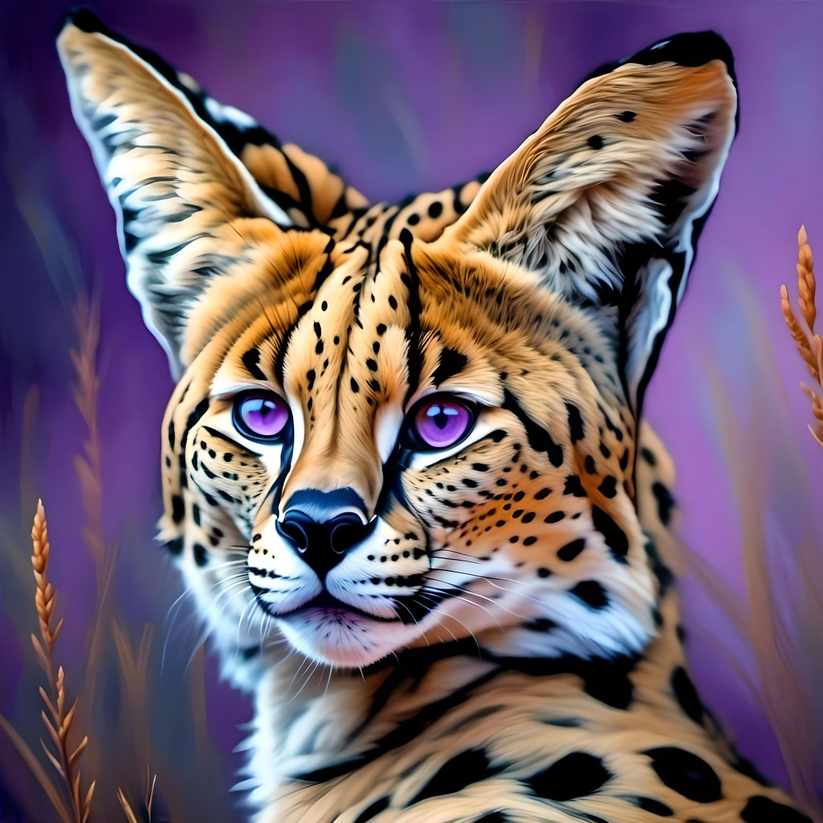 Purple-Eyed Wildcat Portrait in Ultra-Realistic Style