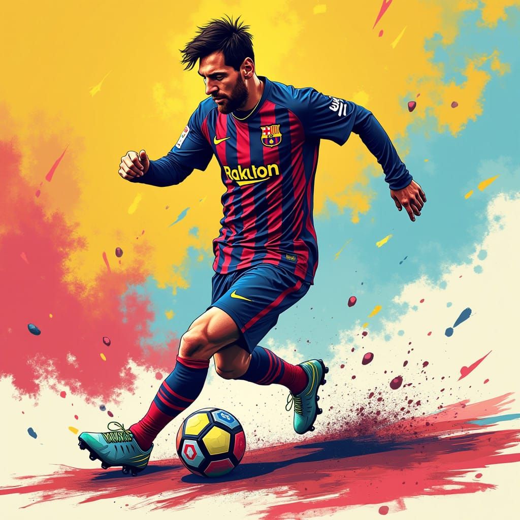 Messi in Vibrant Manga-Inspired Soccer Action