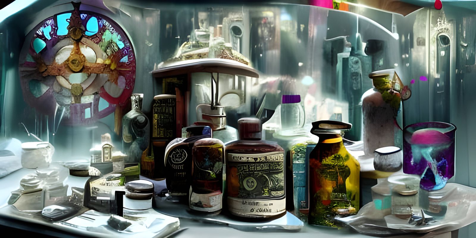 Aetherpunk Alchemy Laboratory with Steampunk Inventions