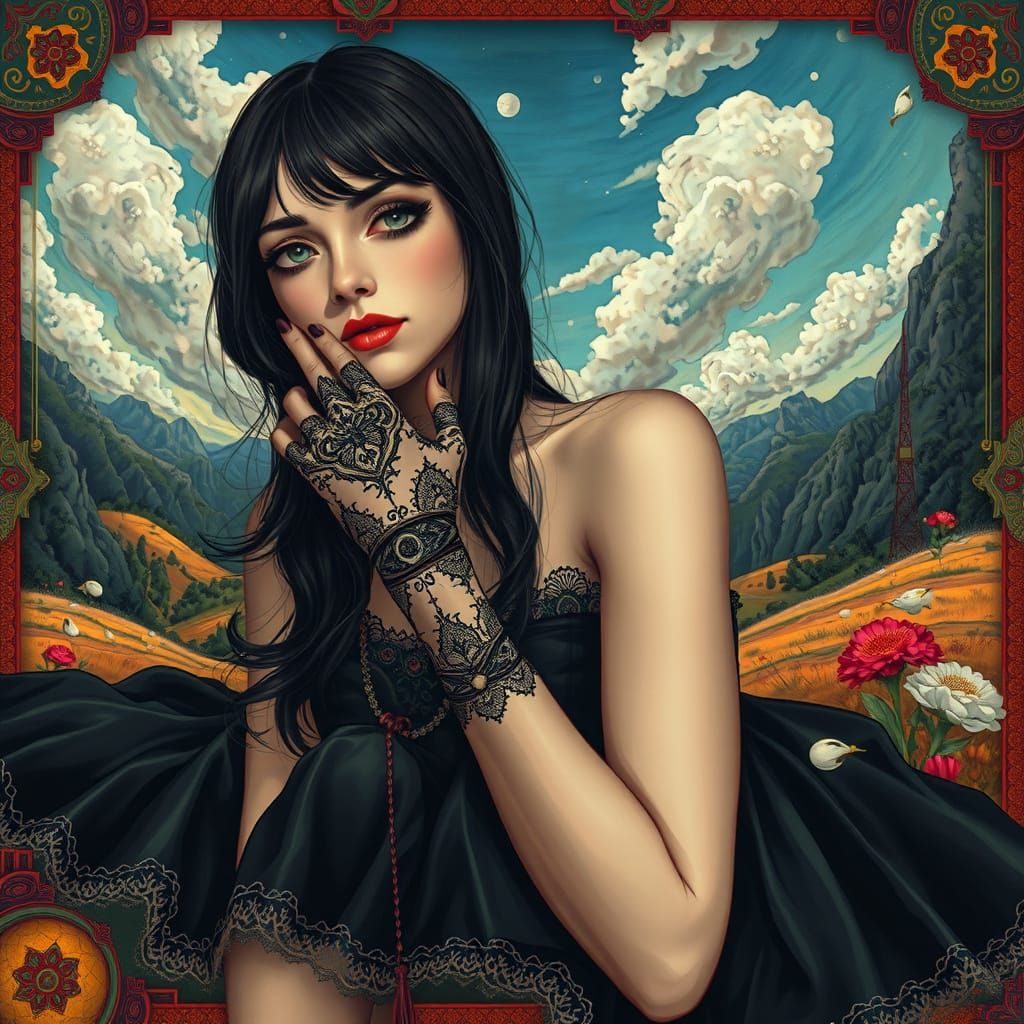 Gothic Woman in Colorful Pop Surrealism Style