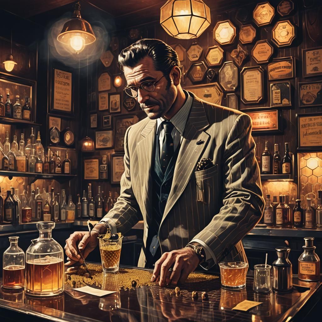 Honey Bee Bartender in Neo-Noir Dive Bar