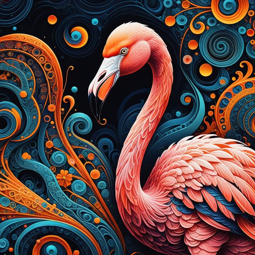 Psychedelic Flamingo in Vibrant Fractal Colors