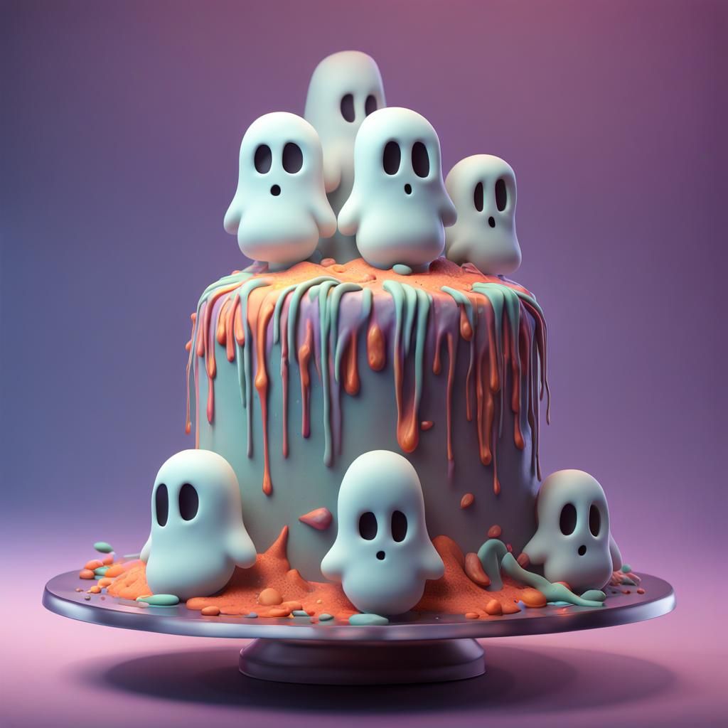 Ethereal Ghost Cake Sculpture in 3D Digital Art