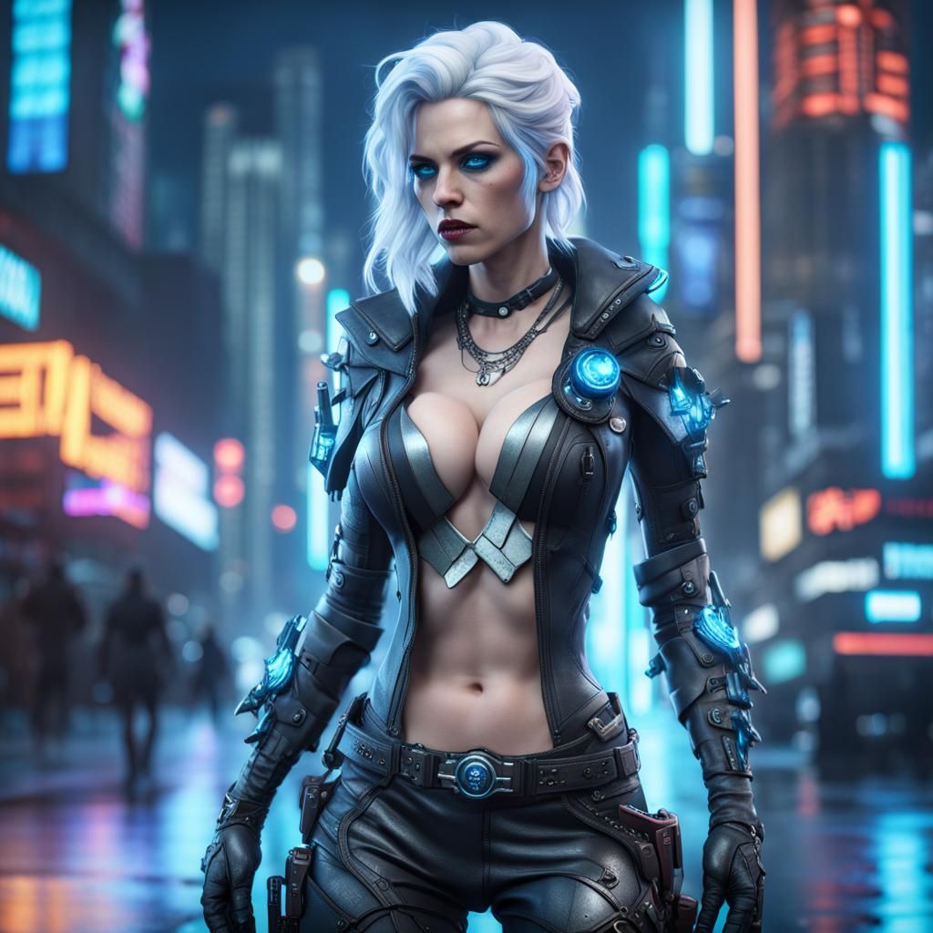 Killer Frost in Cyberpunk Outfit: Detailed Matte Painting