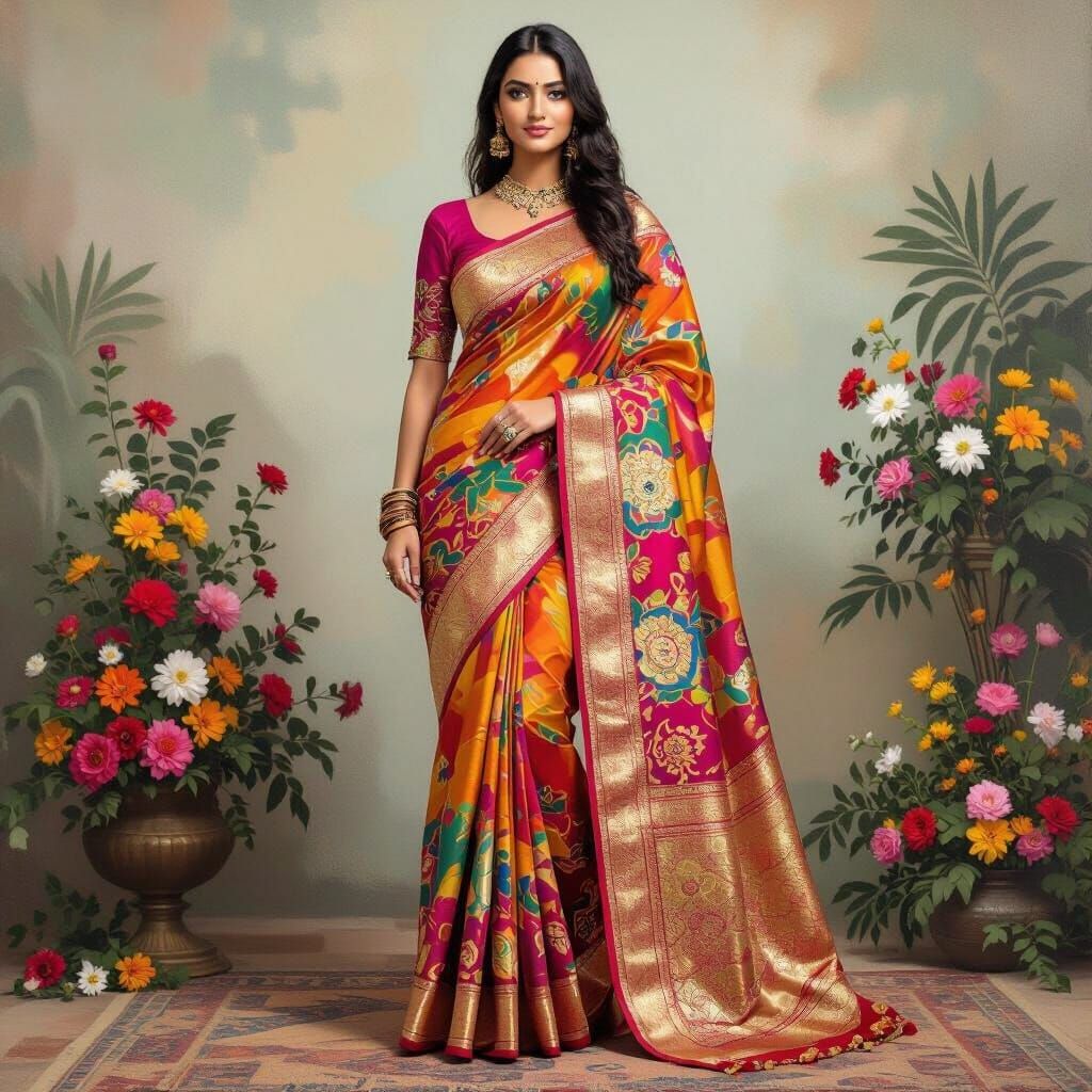 Indian Woman in Saree, Raja Ravi Varma Style