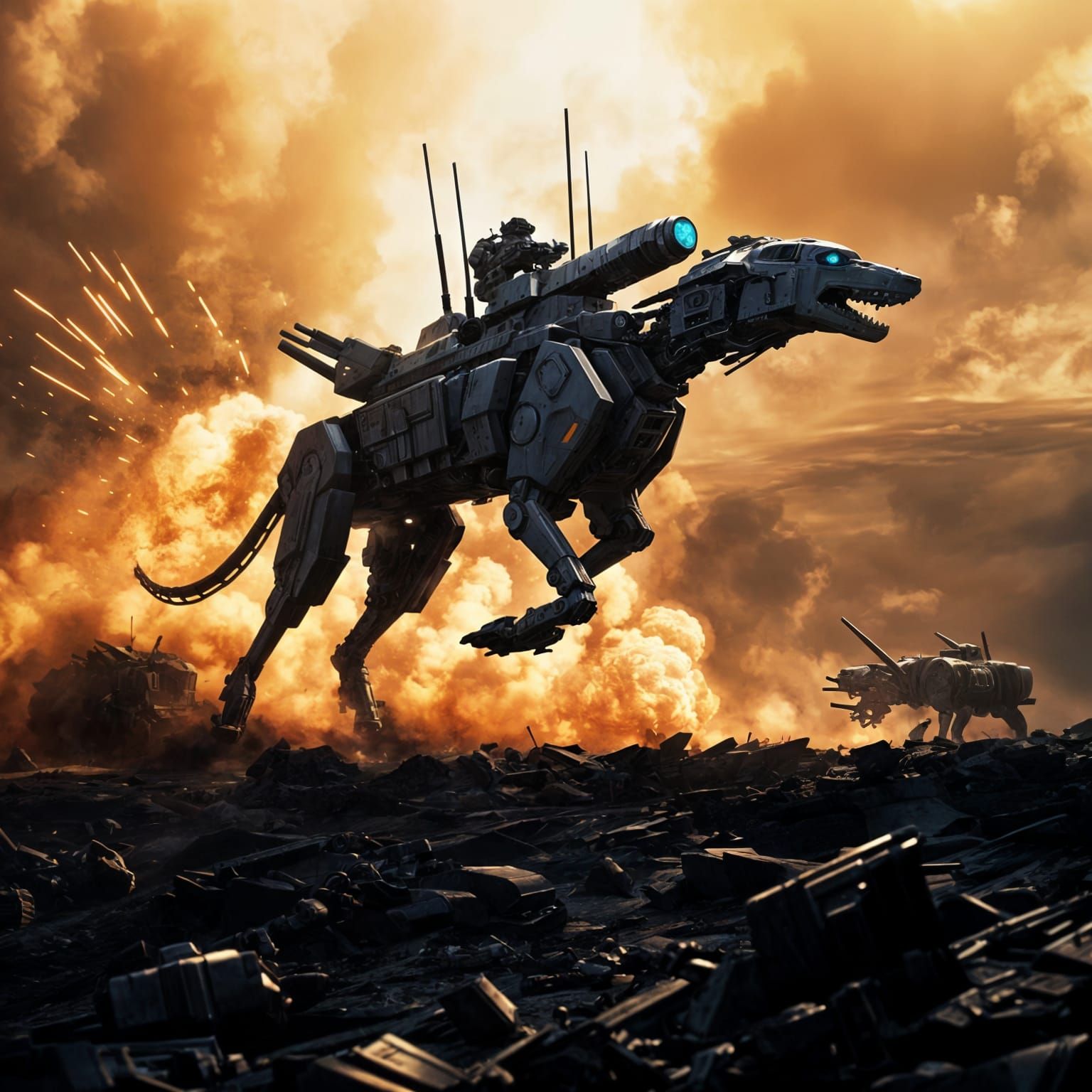 Mechanical Greyhound Silhouette in Warzone Setting