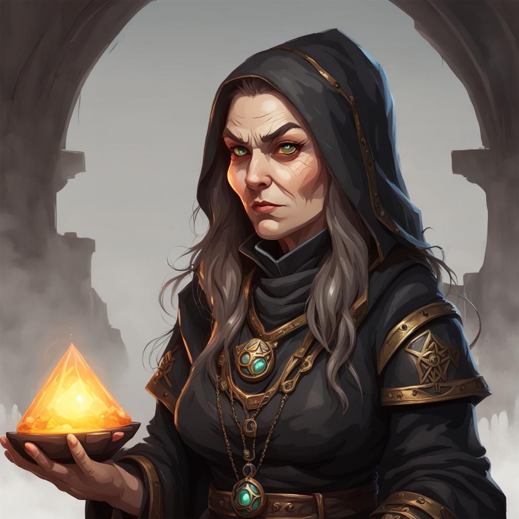 Evil Dwarf Cleric in Black with Amulet