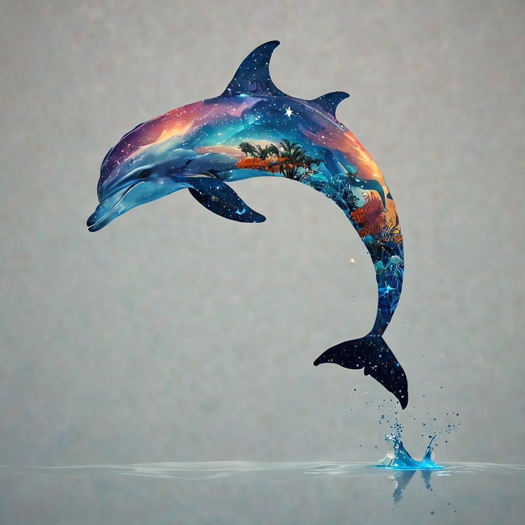 Dolphin Double Exposure with Cosmic Ocean Scenes