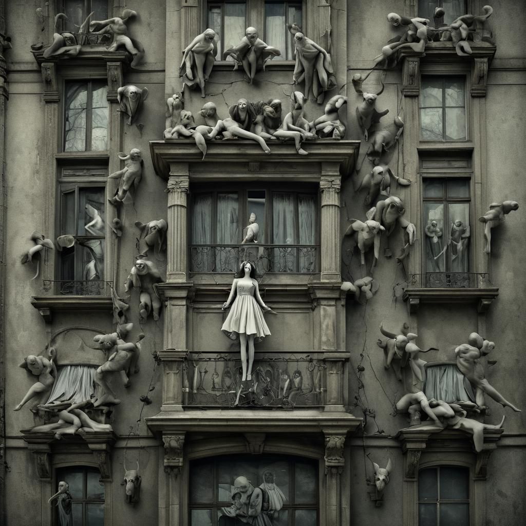 Surreal House Reborn with Gargoyles in an Intricately Detail...