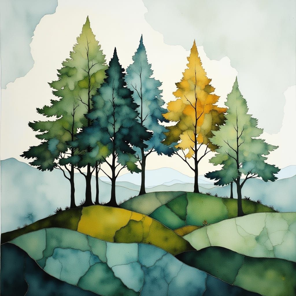 Windy Pines in Springtime Origami Style