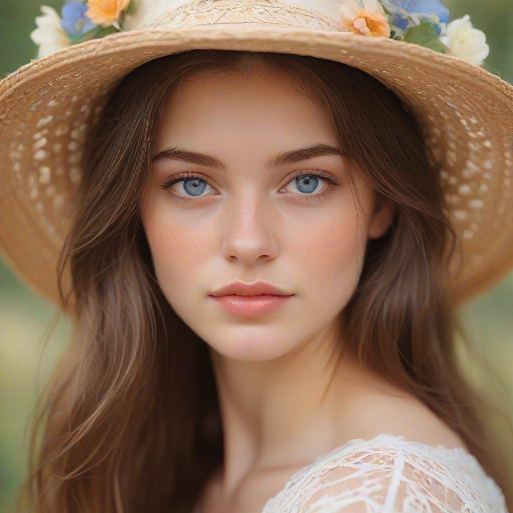 Impressionist Portrait of a Woman with Straw Hat