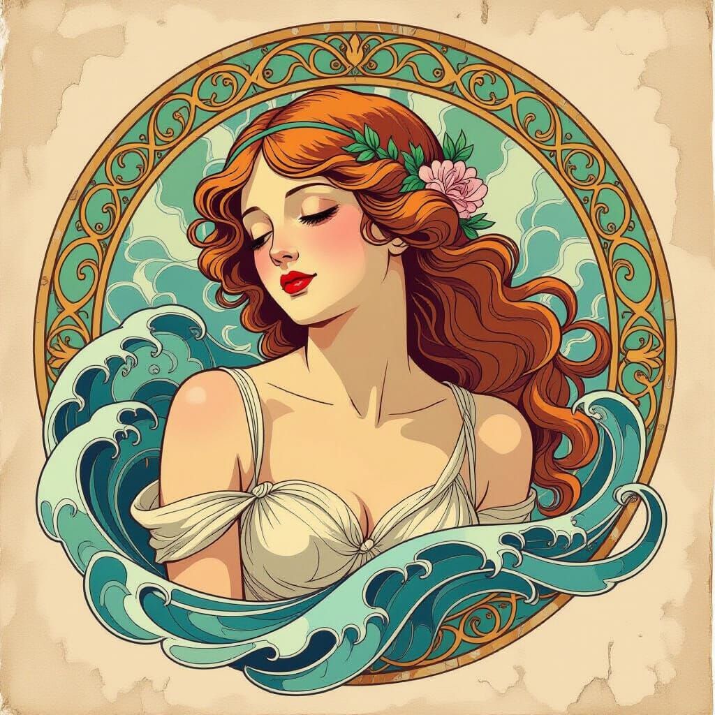 Art Nouveau Female Figure in Alcohol Ink