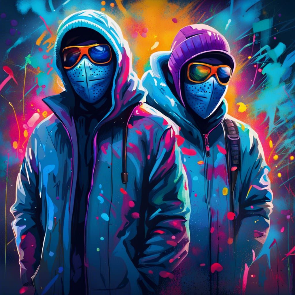 Graffiti Art of Ski Masked Men in Club