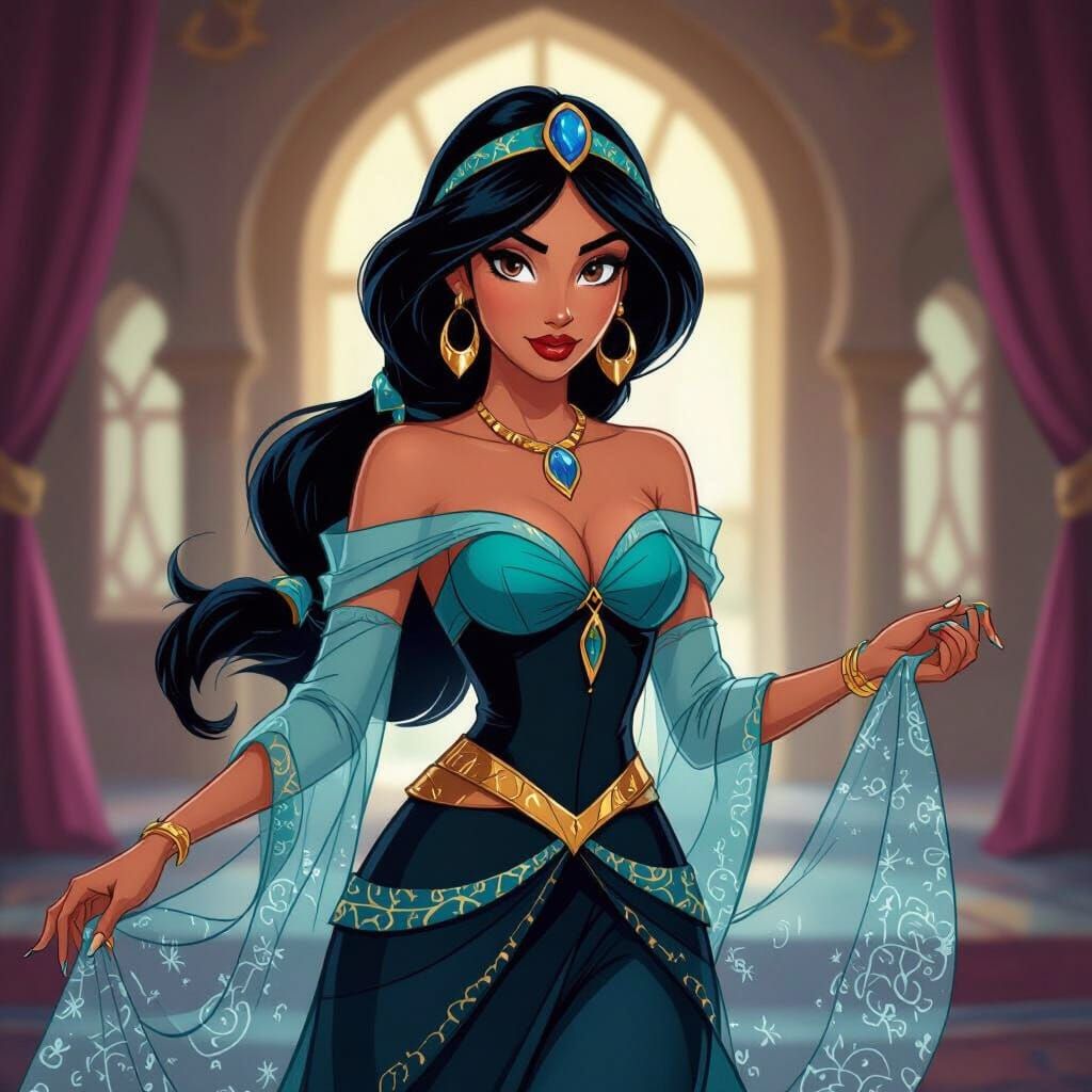 Villain Jasmine in Dark Outfit in Jafar's Lair
