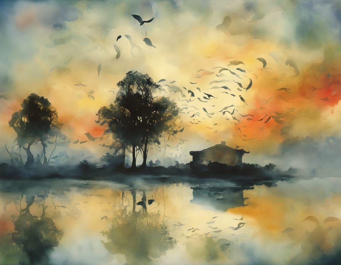 Dreamlike Watercolor Impressionism: A Swirling Dance of Real...