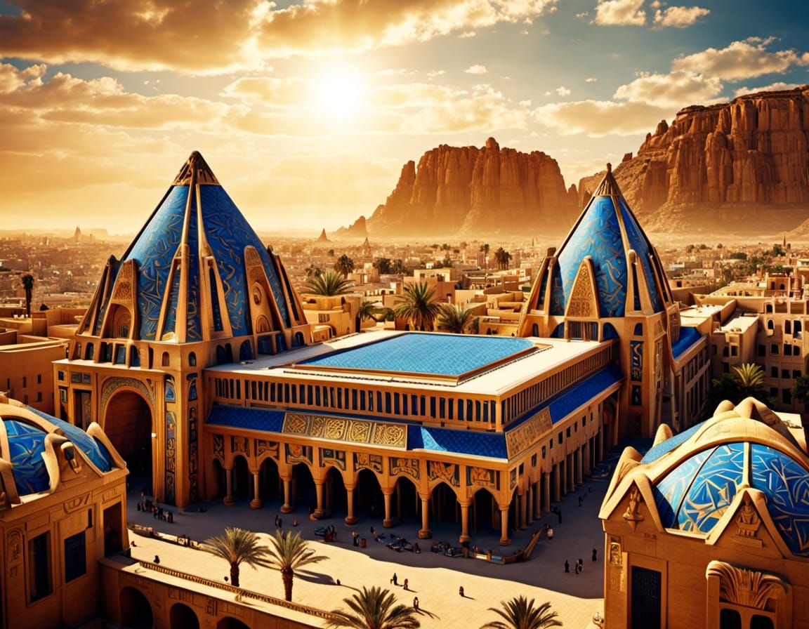 Gaudi-Inspired Egyptian City in Art Nouveau Style