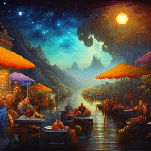 Artists' Night: Moonlit Cafe Art Display