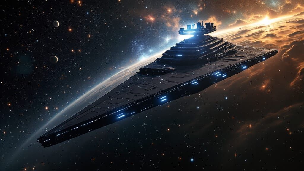 Star Destroyer Glides Over Starry Galaxy in Hyper-Realistic ...