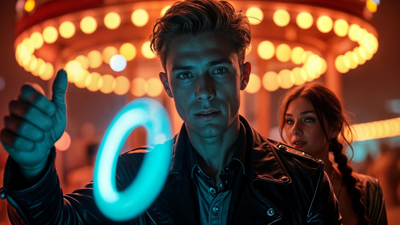 Mischievous Man Throws Glowing Rings with Supernatural Accur...