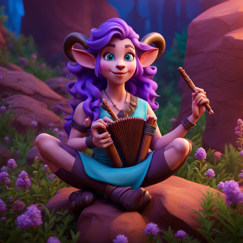 Female Satyr Plays Pan Flute: 3D Digital Art