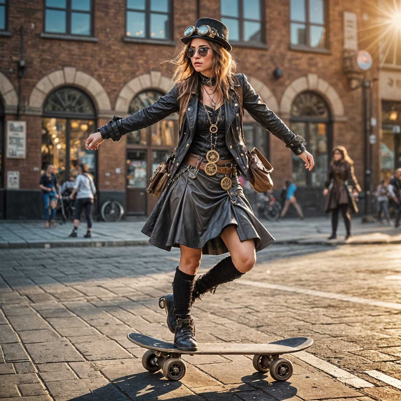 Steampunk Skater Girl in Urban Street Photography